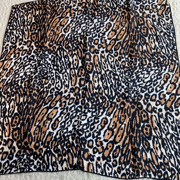 Vintage Silk & Rayon Blend Animal Print Scarf Japan 26” Square Black Tan Cream - Picture 2 of 7